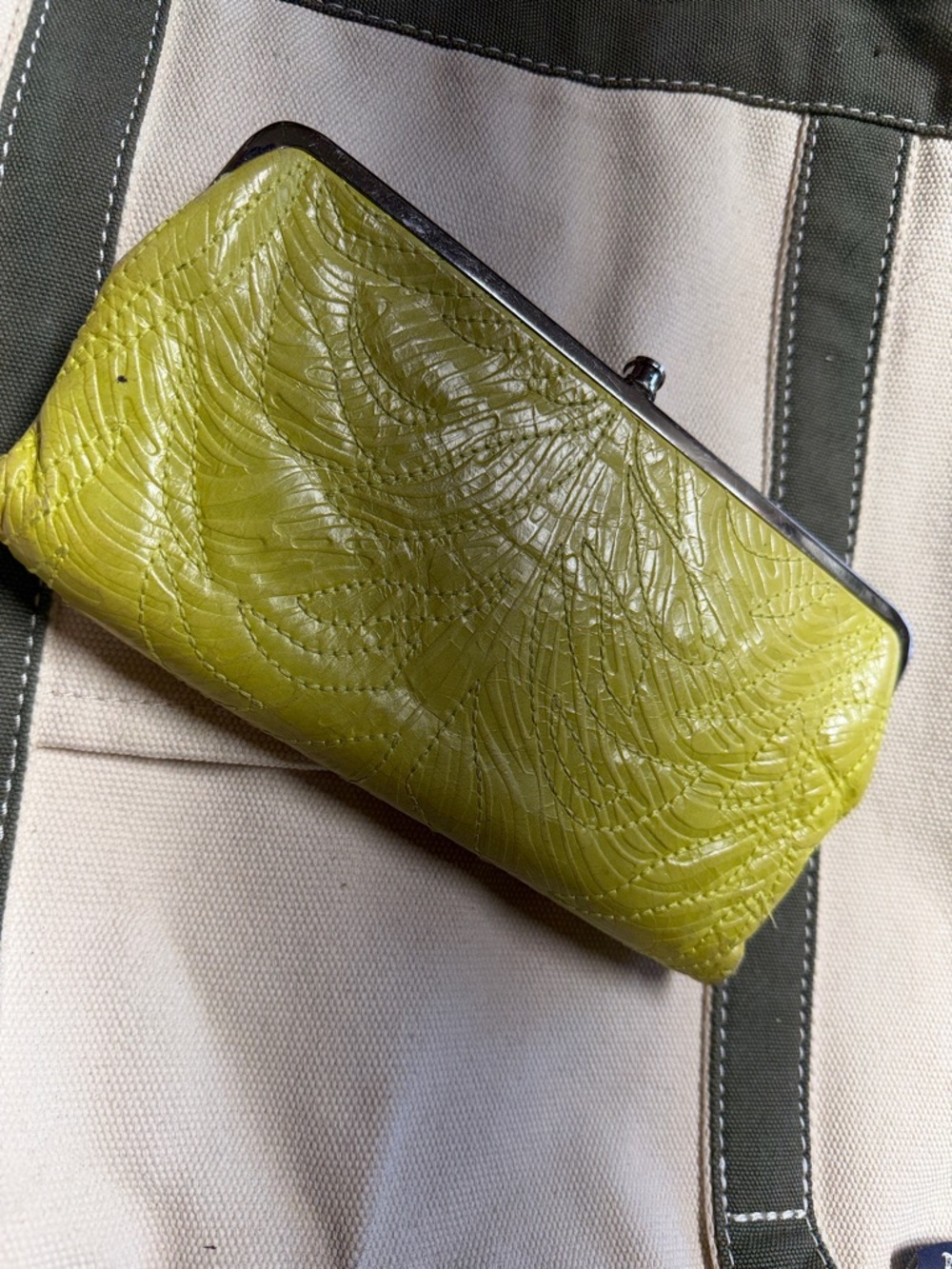 HOBO Lime Green Textured Leather Kiss-Lock Clutch